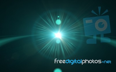 Abstract Sun Burst With Digital Lens Flare Light Over Black Background Stock Image