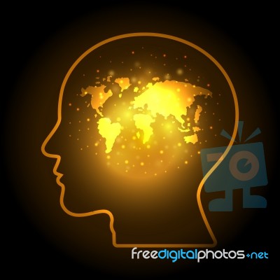 Abstract World Map Human Head Bokeh Design Stock Image