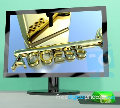 Access Key On Computer Screen Showing Security Stock Image