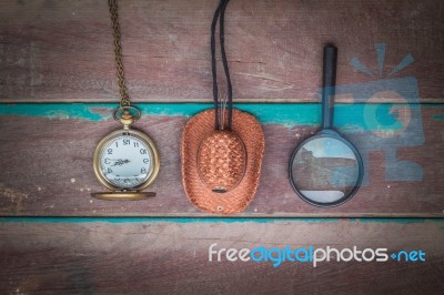 Accessories On A Wooden Stock Photo