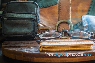 Accessories On A Wooden Table Stock Photo