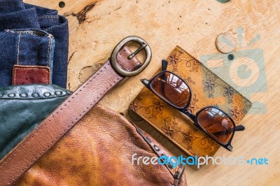 Accessories On The Wooden Stock Photo