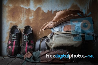 Accessories To Dress On Old Wooden Table Stock Photo