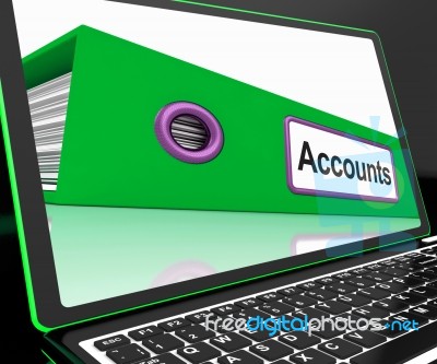 Accounts File On Laptop Shows Accounting Stock Image