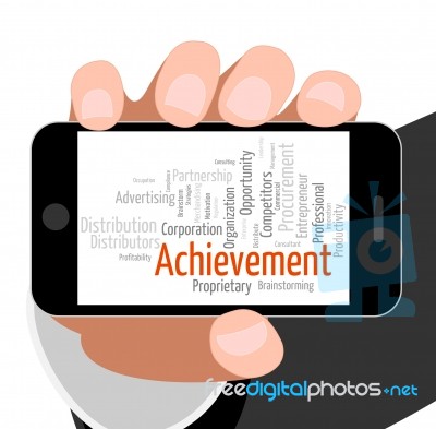 Achievement Word Means Succeed Winner And Wordclouds Stock Image