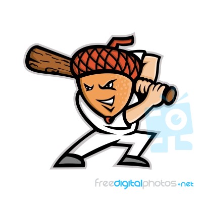 Acorn Baseball Mascot Stock Image