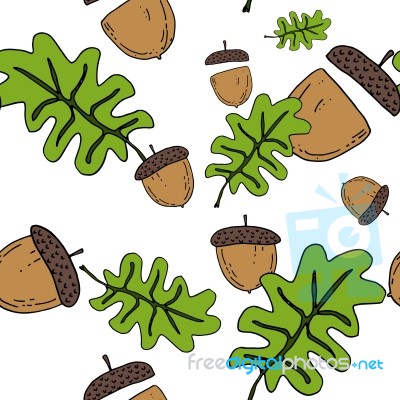 Acorn Seamless Pattern By Hand Drawing On White Backgrounds Stock Image