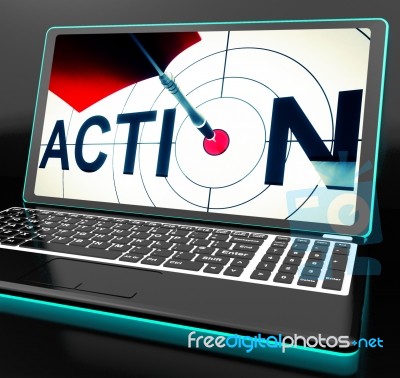 Action On Laptop Shows Motivation Stock Image