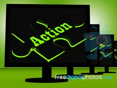 Action On Monitors Showing Acting Stock Image