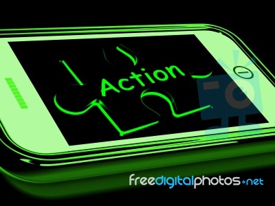 Action On Smartphone Shows Proactive Motivation Stock Image