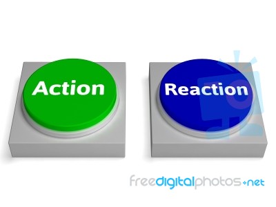 Action Reaction Buttons Shows Acting And Reacting Stock Image