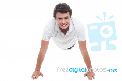 Active Sports Guy Doing Push Ups Stock Photo