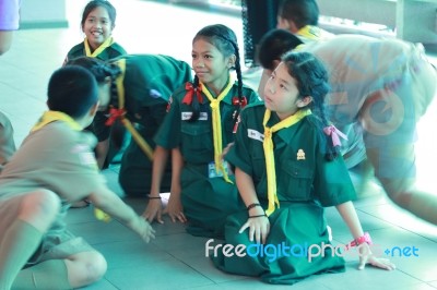 Activity Of Teaching Elementary Students. Elementary Students Are Test Lesson. The Students Intend Exam Stock Photo