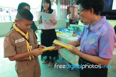 Activity Of Teaching Elementary Students. Elementary Students Are Test Lesson. The Students Intend Exam Stock Photo