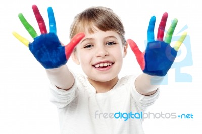 Adorable Kid Having Fun With Colors Stock Photo