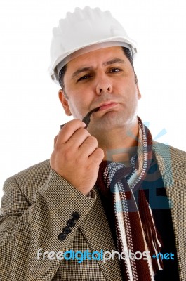 Adult Architect With Tobacco Pipe Stock Photo