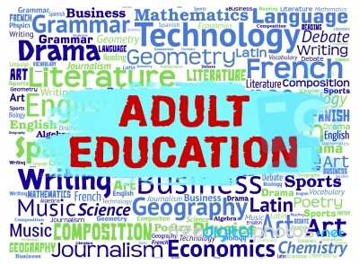 Adult Education Shows Mature Studying And Learned Stock Image