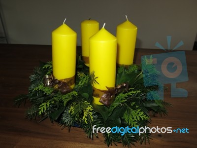 Advent Wreath With Yellow Candles Stock Photo