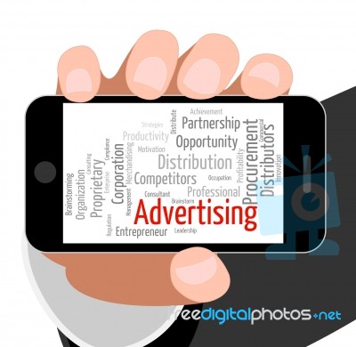 Advertising Word Means Adverts Market And Marketing Stock Image