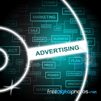 Advertising Word Represents Advertisement Advertisements And Promoting Stock Image