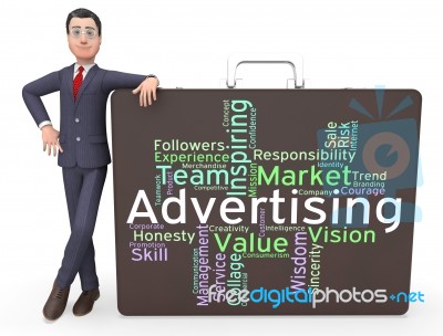 Advertising Wordcloud Means Advertisements Promotion And Adverti… Stock Image