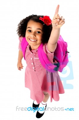 Aerial Shot Of Charming Pretty School Kid Stock Photo