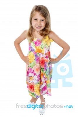 Aerial Shot Of Trendy Young Girl In Sleeveless Frock Stock Photo