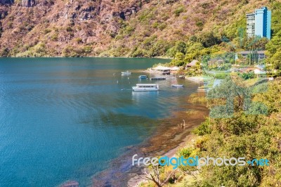 Aerial View At The Bay On Lake Atitlan Stock Photo