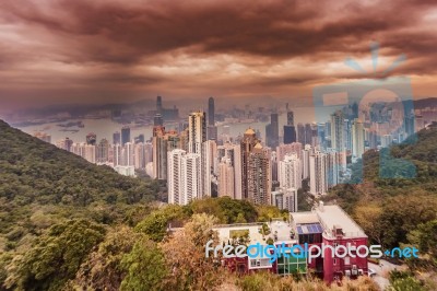 Aerial View At The Downtown  City Of Hong Kong Stock Photo