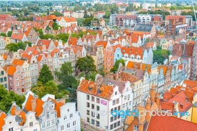 Aerial View At The Old City Of Gdansk In Poland Stock Photo