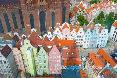 Aerial View At The Old City Of Gdansk In Poland Stock Photo