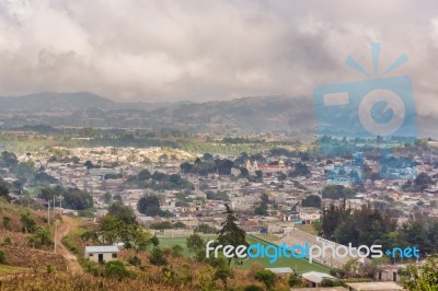 Aerial View At The Town Of Zaragoza In Highlands Of Guatemala Stock Photo