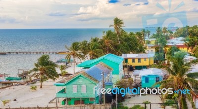 Aerial View At Wooden Pier Dock And Ocean View At Caye Caulker B… Stock Photo