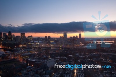 Aerial View Of Boston At Sunset Stock Photo