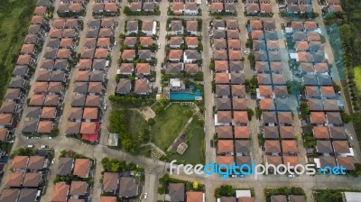 Aerial View Of Home Village In Bangkok Thailand Stock Photo