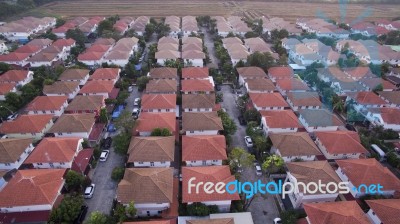 Aerial View Of Home Village In Thailand Use For Land Development And Property Real Estate Business Stock Photo