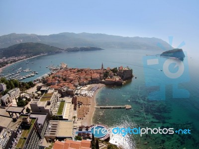 Aerial View Of Old Town  Budva, Montenegro Stock Photo