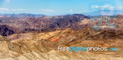 Aerial View Of The Mountains Next To Lake Mead Stock Photo