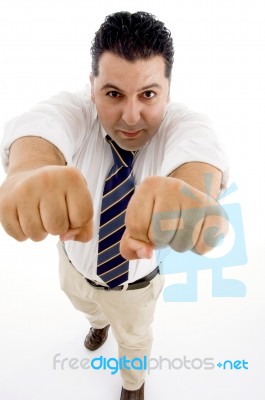 Aerial View Of Victorious Businessman Stock Photo