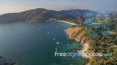 Aerial View Of West Of Phuket Island Beach In Andaman Southern Of Thailand Stock Photo