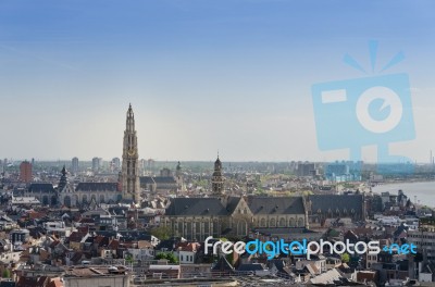 Aerial View On The Cathedral Of Our Lady And The Church Of Saint… Stock Photo