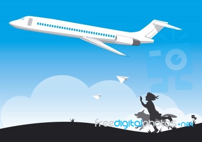 Aeroplane And Child Playing Stock Image