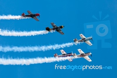 Aerostars Yak 52/50 Aerial Display At Biggin Hill Airshow Stock Photo