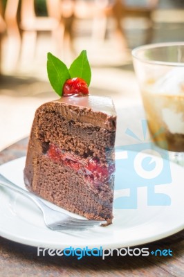 Affogato Espresso And Black Forest Cake Stock Photo