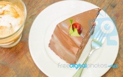 Affogato Espresso And Black Forest Cake Stock Photo