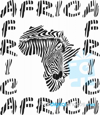 Africa Map, Background With Text, Head And Zebra Texture Stock Image