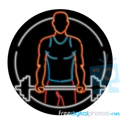 African American Athlete Lifting Barbell Oval Neon Sign Stock Image