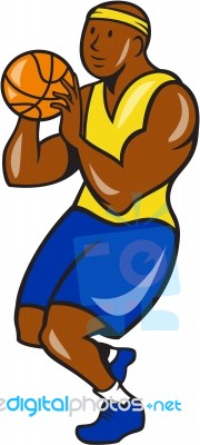 African-american Basketball Player Shoot Ball Cartoon Stock Image