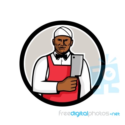 African American Butcher Circle Mascot Stock Image