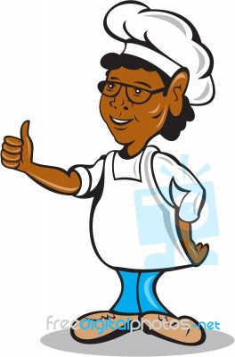 African American Chef Cook Thumbs Up Cartoon Stock Image